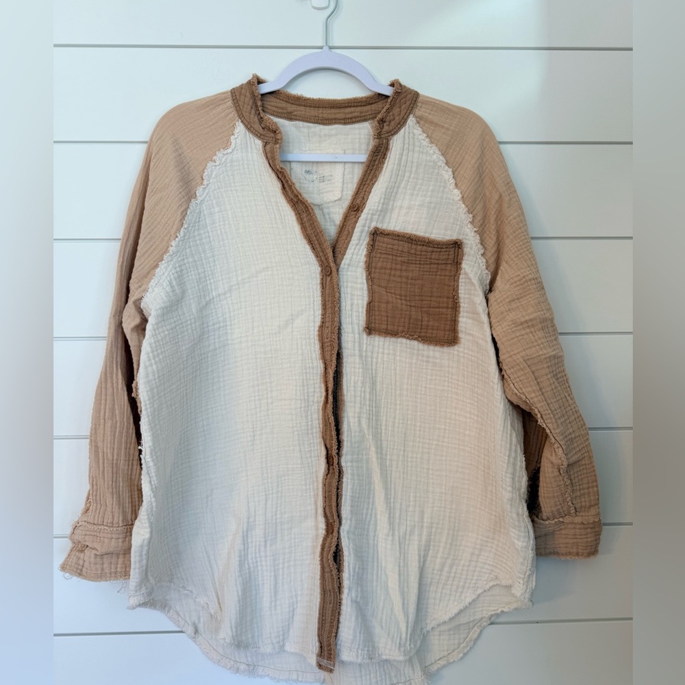Aerie Pool To Party cover Up button shirt blouse top